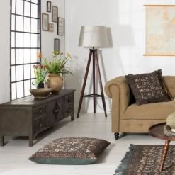 Dutchbone Lampadaires Lampadaire Trépied Bois Et Coton Blanc Cassé -Lampadaires || Lustres || Guirlandes et décorations lumineuses Soldes lampadaire trepied bois et coton blanc casse 1