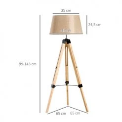 Homcom Lampadaires Lampadaire Trépied En Bois Hauteur Réglable 99-143 Cm Beige -Lampadaires || Lustres || Guirlandes et décorations lumineuses Soldes lampadaire trepied en bois hauteur reglable 99 143 cm beige 2