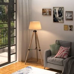 Homcom Lampadaires Lampadaire Trépied En Bois Hauteur Réglable 99-143 Cm Beige -Lampadaires || Lustres || Guirlandes et décorations lumineuses Soldes lampadaire trepied en bois hauteur reglable 99 143 cm beige 3