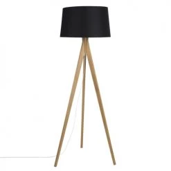 Maisons Du Monde Lampadaires Lampadaire Trépied En Chêne Et Abat-jour Noir H160