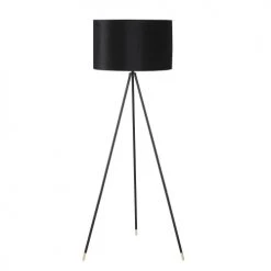 Maisons Du Monde Lampadaires Lampadaire Trépied En Métal Doré Et Noir, Abat-jour En Velours Noir H152