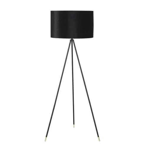 Maisons Du Monde Lampadaires Lampadaire Trépied En Métal Doré Et Noir, Abat-jour En Velours Noir H152 3 Maisons Du Monde Lampadaires Lampadaire Trépied En Métal Doré Et Noir, Abat-jour En Velours Noir H152