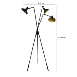 Now’s Home Lampadaires Lampadaire Trépied En Métal Noir Et Doré H158cm -Lampadaires || Lustres || Guirlandes et décorations lumineuses Soldes lampadaire trepied en metal noir et dore h158cm 4