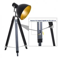 Homcom Lampadaires Lampadaire Trépied Style Industriel Hauteur Réglable H108-152 Cm -Lampadaires || Lustres || Guirlandes et décorations lumineuses Soldes lampadaire trepied style industriel hauteur reglable h108 152 cm 5
