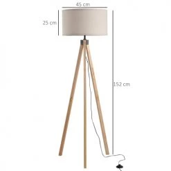 Homcom Lampadaires Lampadaire Trépied Style Scandinave H152 Cm Bois De Pin Lin Beige -Lampadaires || Lustres || Guirlandes et décorations lumineuses Soldes lampadaire trepied style scandinave h152 cm bois de pin lin beige 2