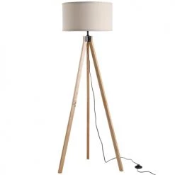 Homcom Lampadaires Lampadaire Trépied Style Scandinave H152 Cm Bois De Pin Lin Beige