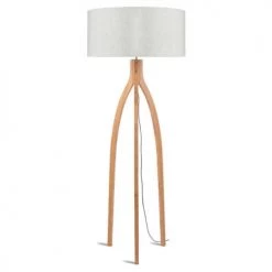 Good & Mojo Lampadaires Lampadaire Tripode Bambou Et Lin Naturel Blanc H160cm
