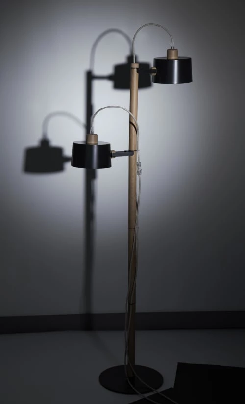 DIZY Design Lampadaires Luminaire à Poser Avec 2 Abat-jours En Chêne Et Métal Noir 4 DIZY Design Lampadaires Luminaire à Poser Avec 2 Abat-jours En Chêne Et Métal Noir – Image 2