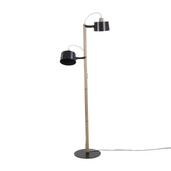 DIZY Design Lampadaires Luminaire à Poser Avec 2 Abat-jours En Chêne Et Métal Noir 7 DIZY Design Lampadaires Luminaire à Poser Avec 2 Abat-jours En Chêne Et Métal Noir – Image 5