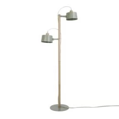 DIZY Design Lampadaires Luminaire à Poser Avec 2 Abat-jours En Chêne Et Métal Blanc -Lampadaires || Lustres || Guirlandes et décorations lumineuses Soldes luminaire a poser avec 2 abat jours en chene et metal vert 1
