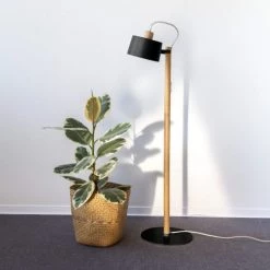 DIZY Design Lampadaires Luminaire à Poser Chêne Et Métal Noir -Lampadaires || Lustres || Guirlandes et décorations lumineuses Soldes luminaire a poser chene et metal noir 2